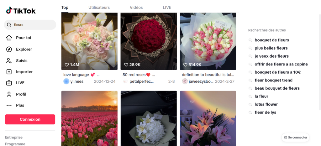 Fleurs sur tik Tok